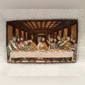 VINTAGE “THE LAST SUPPER” PLAQUE 3D WALL HANGING, carved, 12” x 7.5”